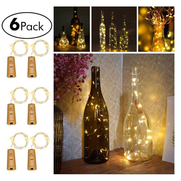 200cm/7.2ft 20LED Wine Bottles String Lights, Fairy Decor 1/2/6 Packs Micro Artificial Cork Copper Wire Starry Fairy Lights, Battery Operated Lights for Bedroom, Parties, Wedding, Decoration