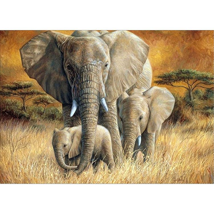 Grassland Elephant - Round Drill Diamond Painting - 40*30CM