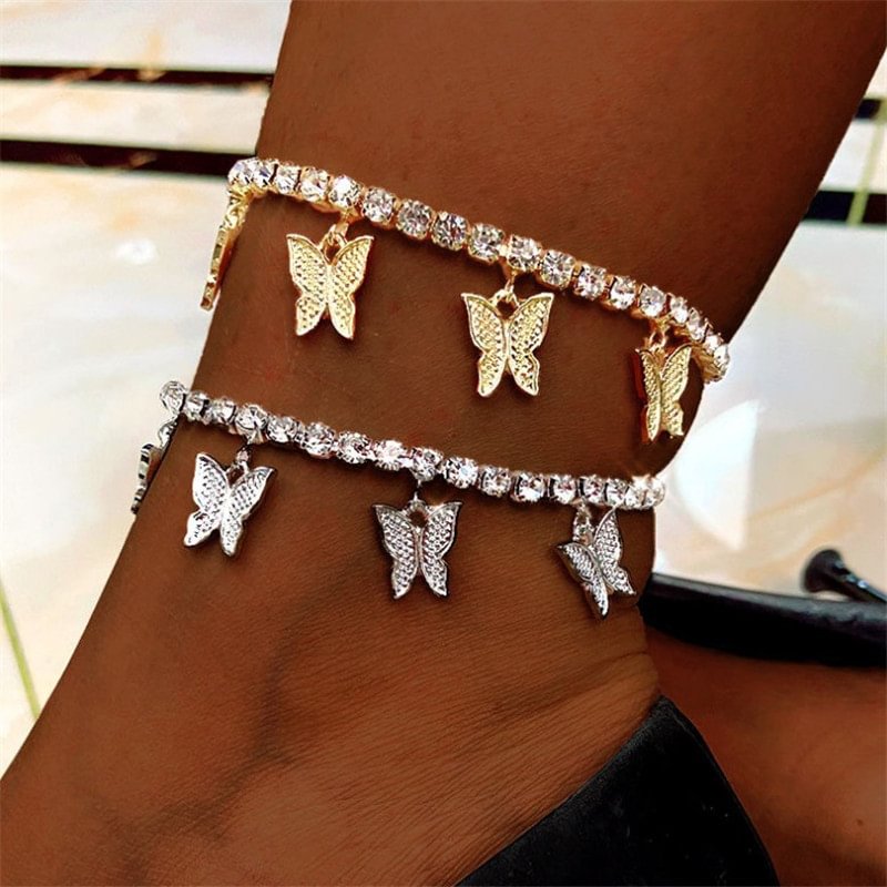 Minnieskull Alloy diamond fashion butterfly all-match ankle chain - Minnieskull