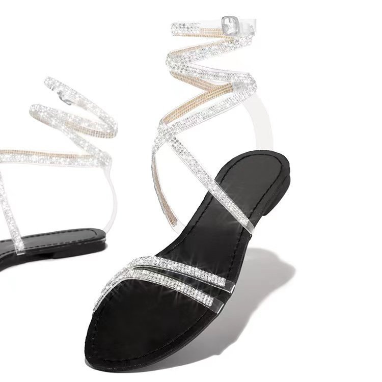 Women's Flat-heel Winding Sandals With Rhinestones