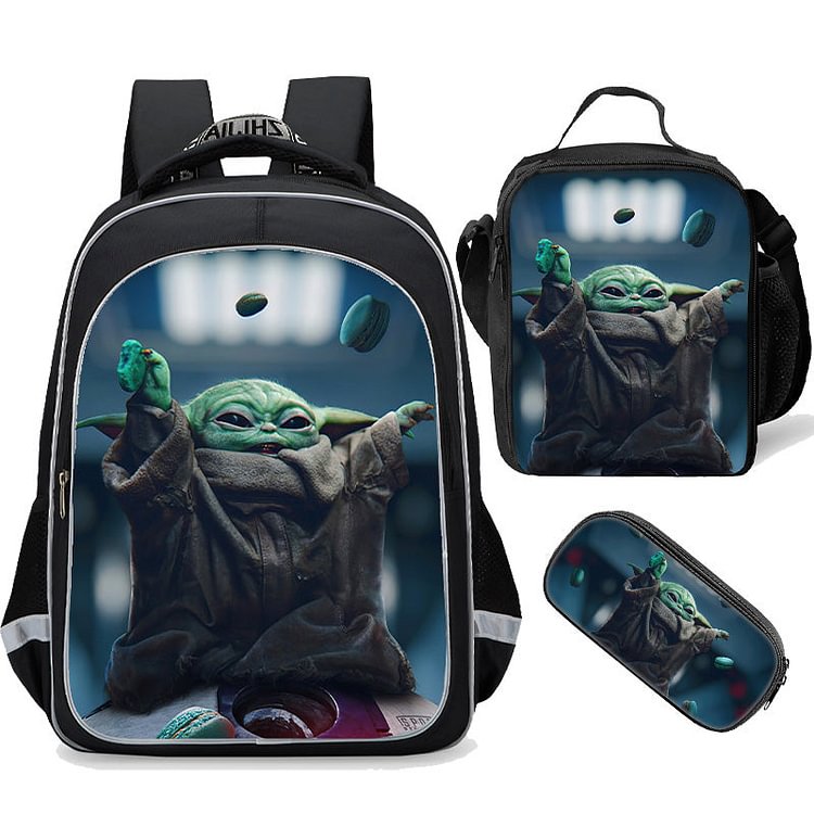Mayoulove Yoda Mandalorian Backpack Set 16inch School bags backpack with Lunch Bag Pen Case 3 in 1-Mayoulove
