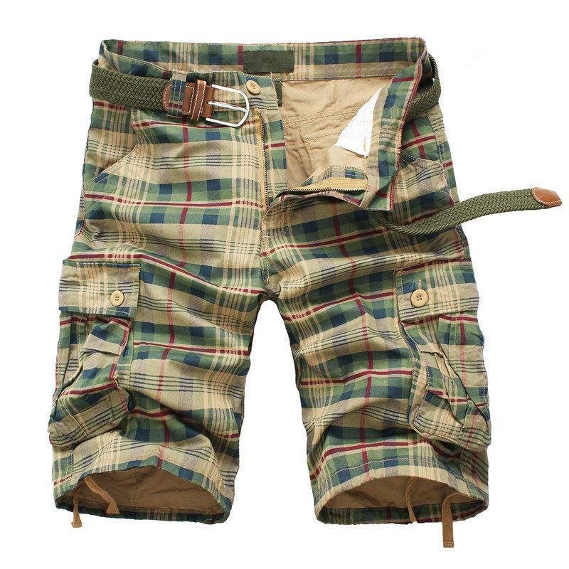 Men Summer Plaid Beach Shorts Casual Cargo Multi-Pocket Shorts-Corachic