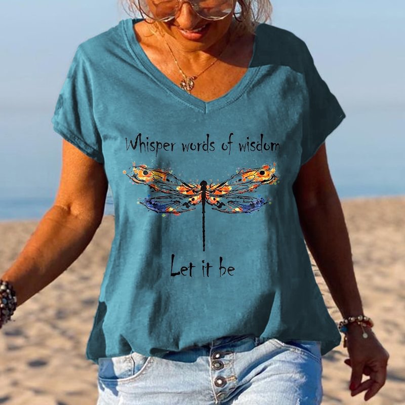 Whisper Words Of Wisdom Printed Dragonfly Pattern Women's T-shirt
