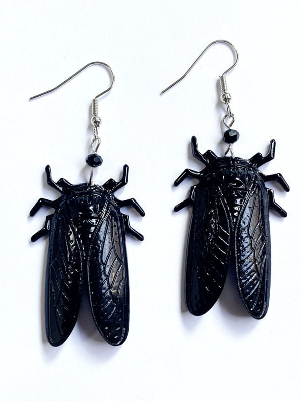 Dark Goth Statement Solid Color Cicada Pendants Earrings & Necklace