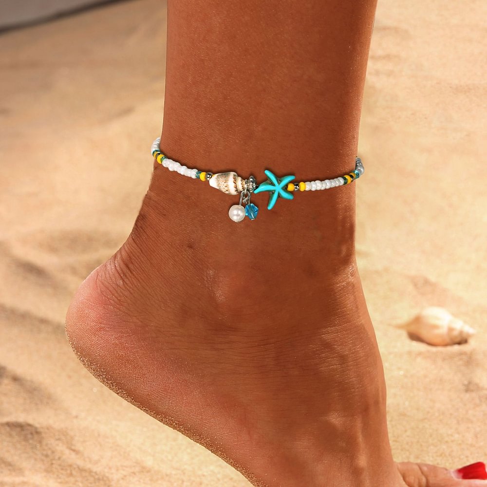 Conch Beach Anklet with Pearl Pendant, Women Adjustable Foot Chain