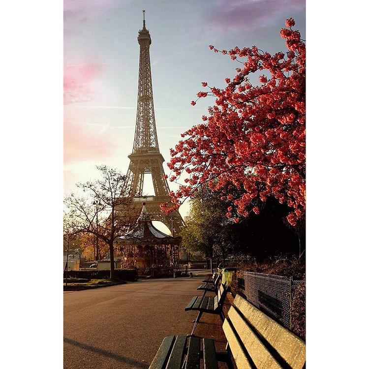 Paris Tower Path Round Part Drill Diamond Painting 25X35CM(Canvas)-gbfke