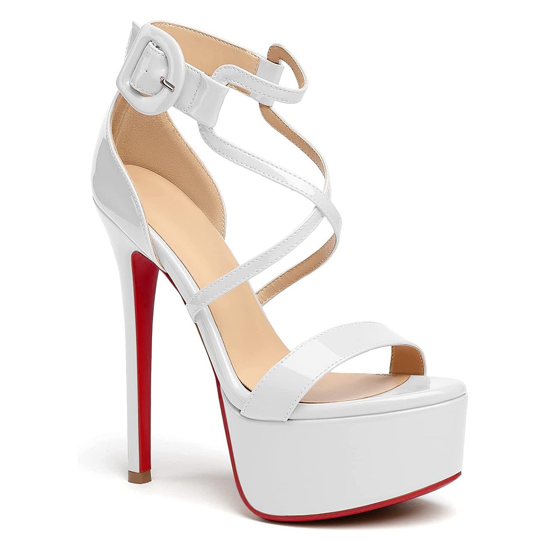 150mm Women's Platform Stiletto Open Toe Ankle Strap Crisscross Red Bottoms Sandals-vocosishoes