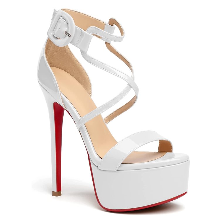 150mm Women's Platform Heels Open Toe Stilettos Ankle Crisscross Strap Red Bottoms Sandals