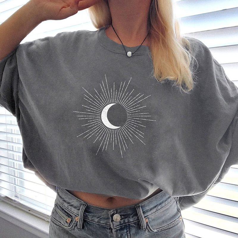   Fashion sun and moon shining print summer T-shirt - Neojana