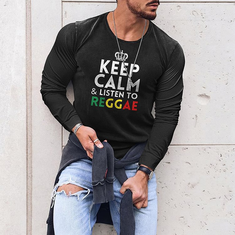 BrosWear Men's Reggae Monogram Casual Long Sleeve T-Shirt
