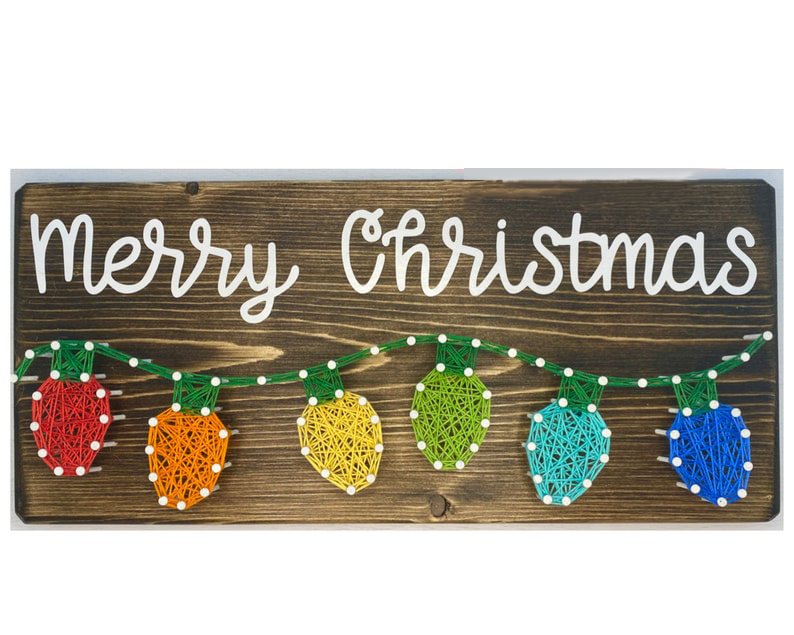 String Art - Merry Christmas Rainbow Lights 12" x 5"-Ainnpuzzle