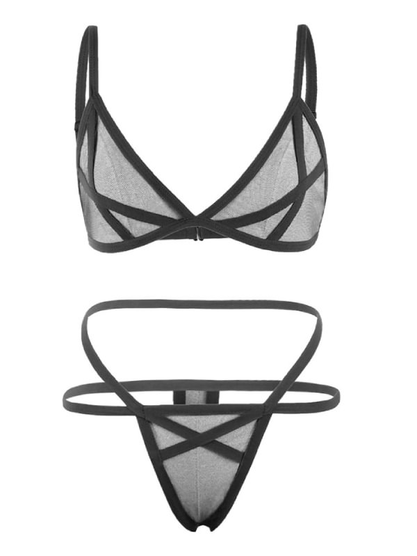 Underwear Mesh Perspective Strap Bra Two-piece Set-Icossi