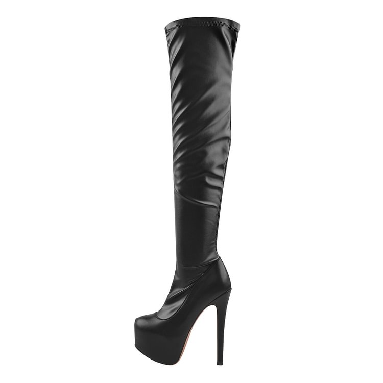 Street Fashion Round Toe Solid Color Platform Side Zipper Over The Knee Boots