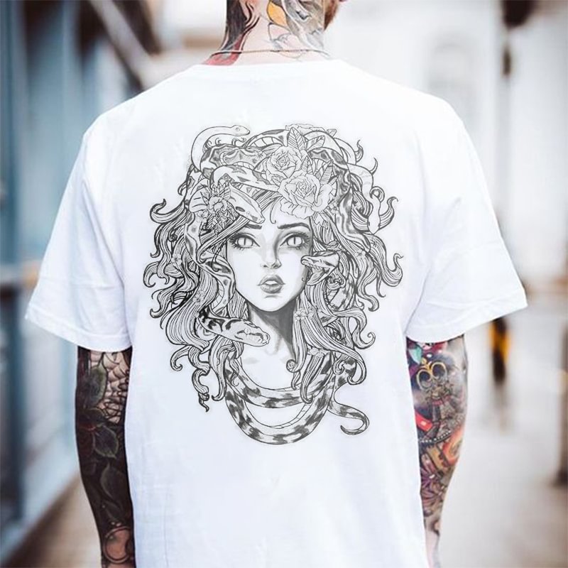 Young Medusa print men casual tees designer - Krazyskull
