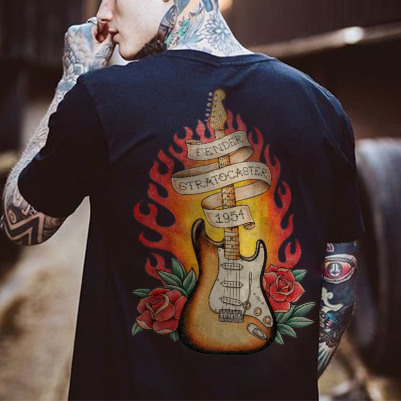 Men's guitar printing loose casual T-shirt designer - Krazyskull