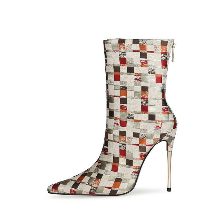 Elegant Party Checkered Pointed Toe Stiletto Boots