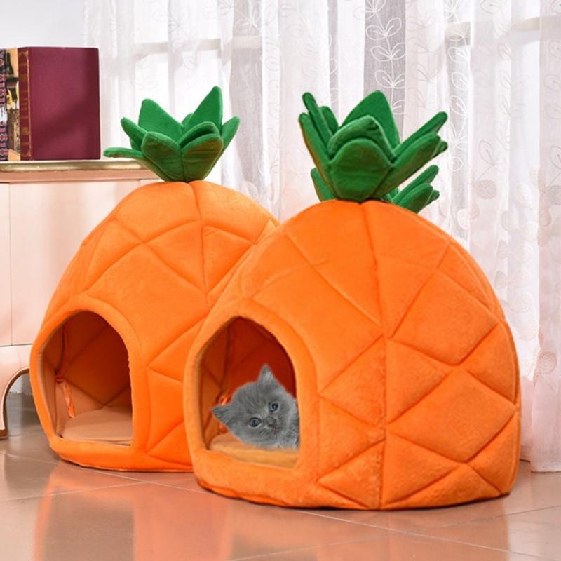 Pineapple Cat Bed Warm Nest Foldable Pet House Gifts For Cats