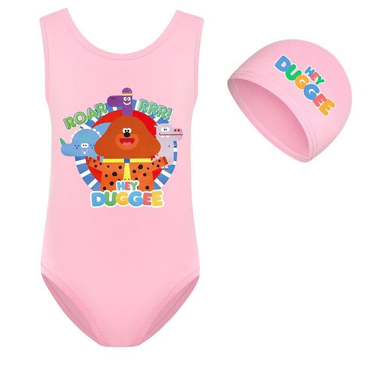 Hey Duggee Roar Print Little Girls One Piece Sporty Pink Blue Swimsuit-Mayoulove