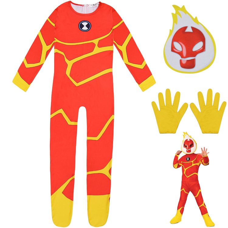 Mayoulove Ben 10 Heatblast Cosplay Costume with Mask Boys Girls Bodysuit Halloween Fancy Jumpsuits-Mayoulove