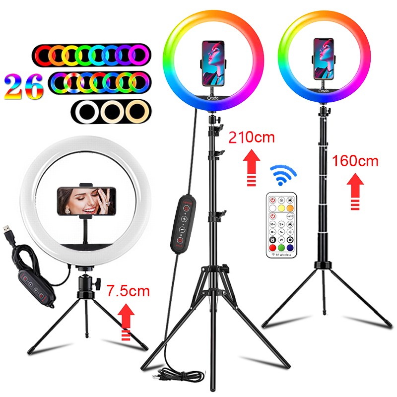 10“ RGB Ring Light tripod LED Ring Light Selfie Ring Light with Stand RGB 26 colors video light 、14413221362536236236、sdecorshop