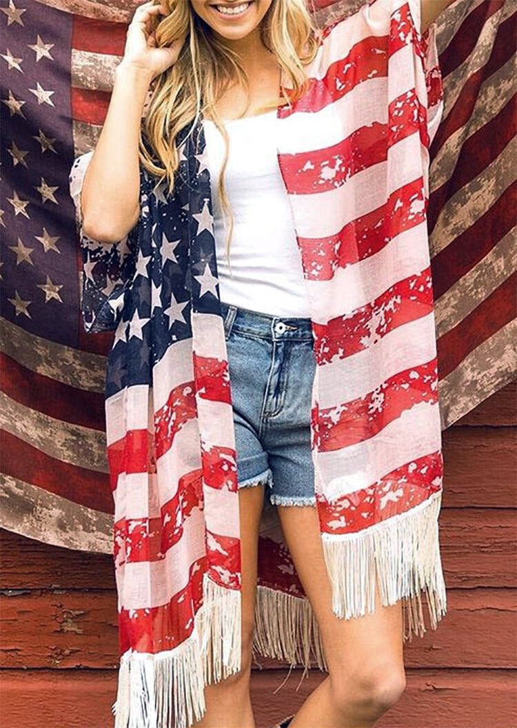 Plus Size New American Flag Sun Protection Cardigan