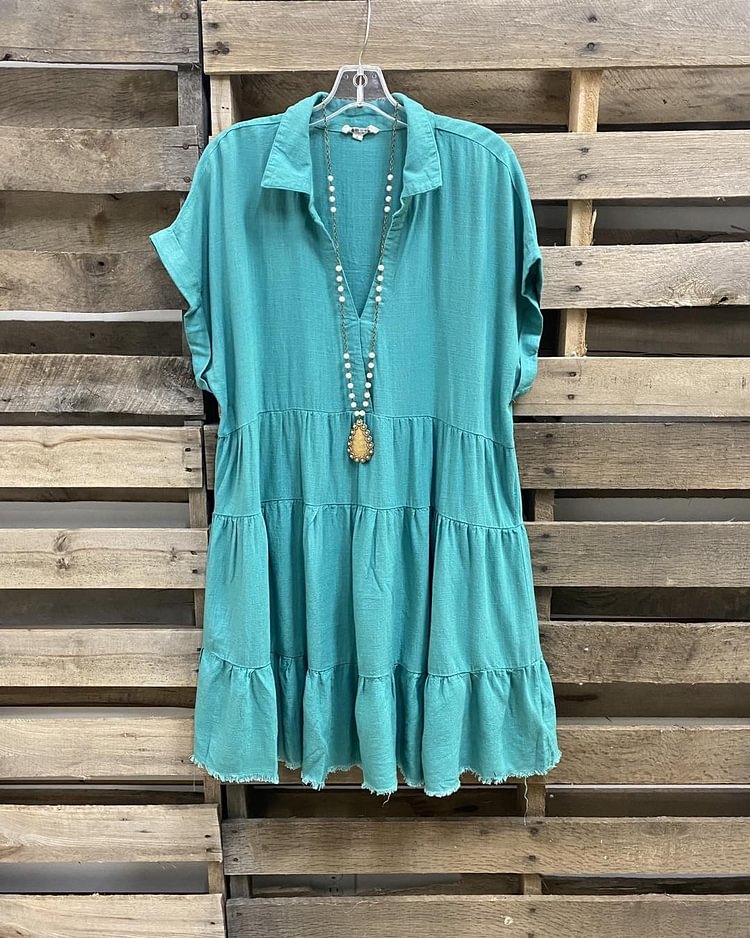 Summer Ladies Turquoise Green Shirt Dress-Mayoulove
