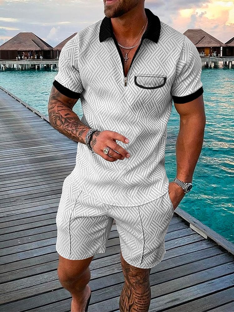 Men's Holiday Floral Print Polo Suit