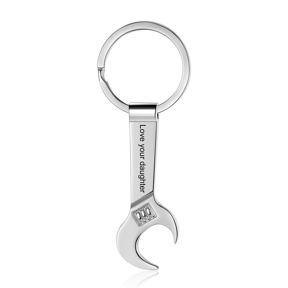 Personalized Wrench Bottle Opener Keychain Gift for Him
