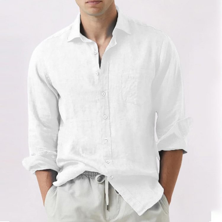 BrosWear Classic Solid Lapel Long Sleeve Shirt