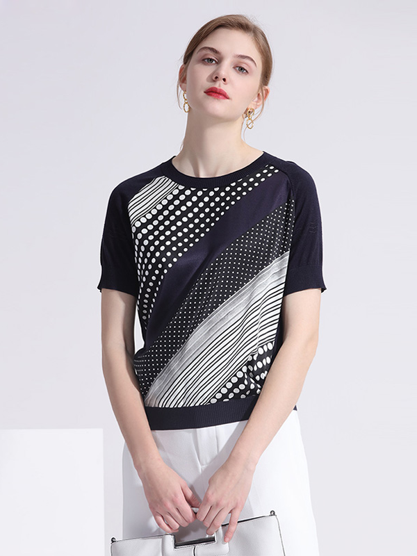 Silk T-shirt Women's Polka Dot Striped Style-Real Silk Life