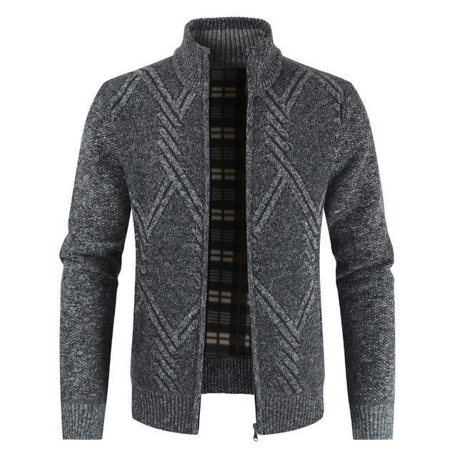 Autumn Winter Mens Sweater Casual Stand Collar Thick Cardigan Men Fashion Warm Sweater Coats-Corachic