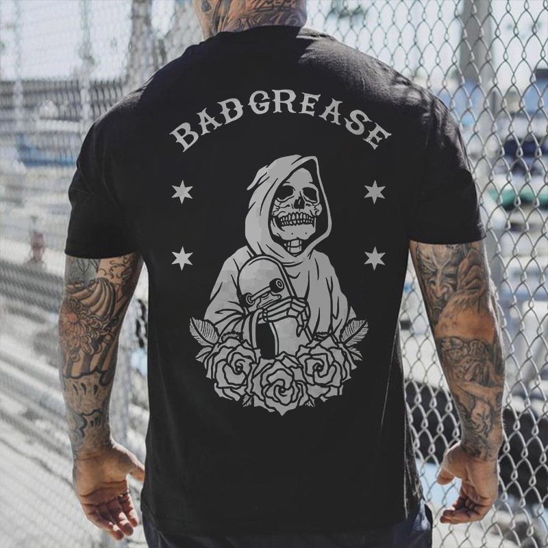 Grim Reaper Bad Grease Print T-shirt - Krazyskull