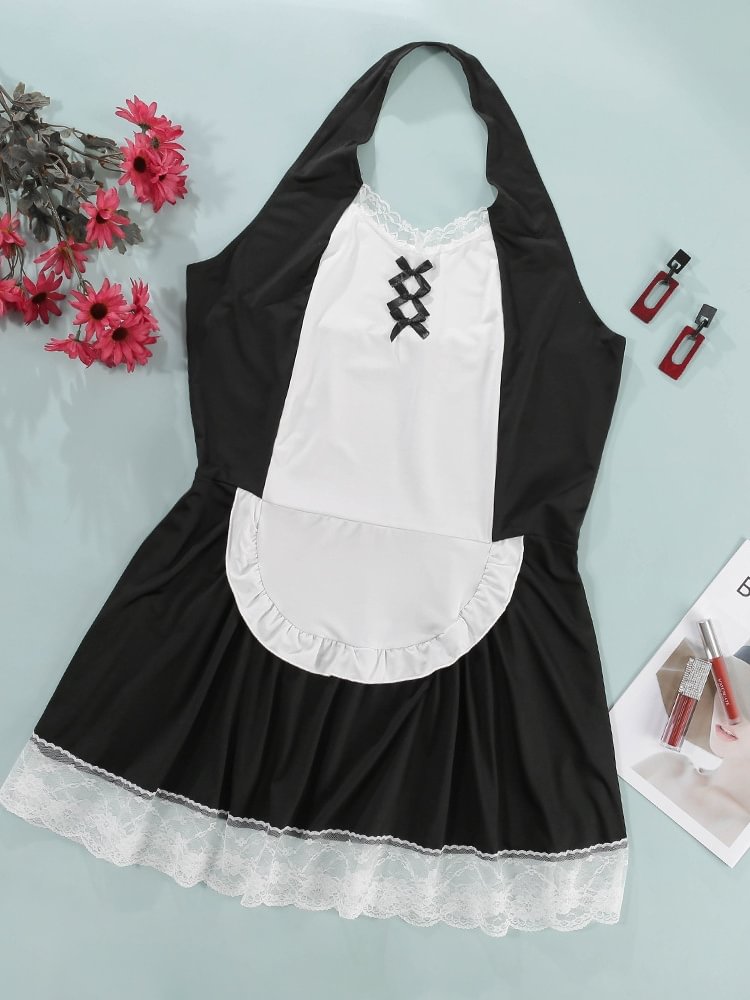 Hanging Neck Underwear Maid Dress Set-Icossi