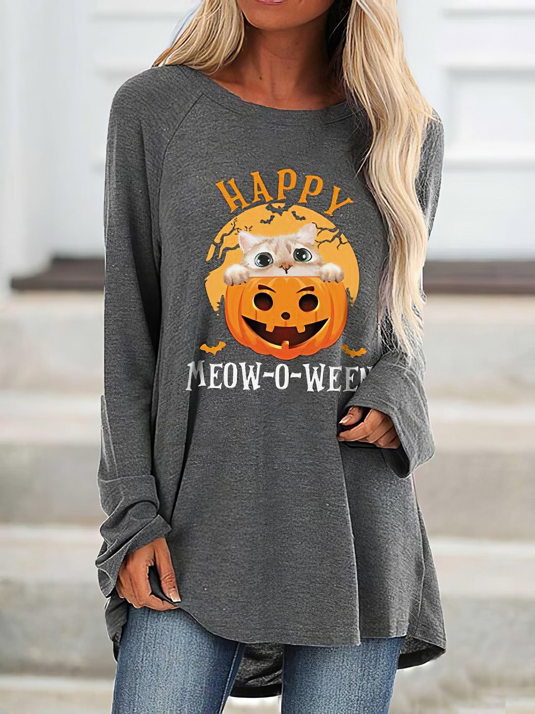 Happy Meow-O-Ween Printed Loose T-shirt