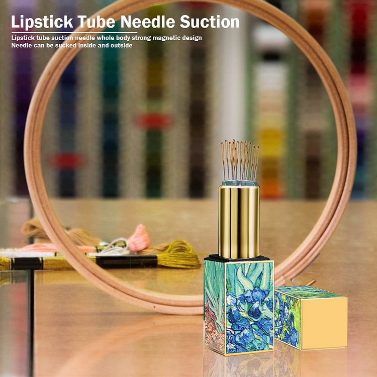 (Yingwei Flower Needle Straw) Cross Stitch Tool Tube Magnetic Buckle Suction Needle Embossed Lipstick Needle Suction 2.1*7.2CM(Canvas) Drill Diamond Painting