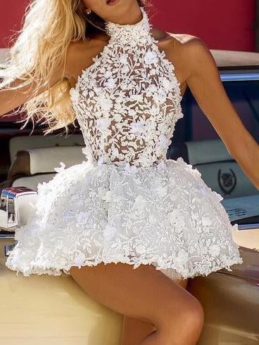 Lace flower mini simple wedding dress