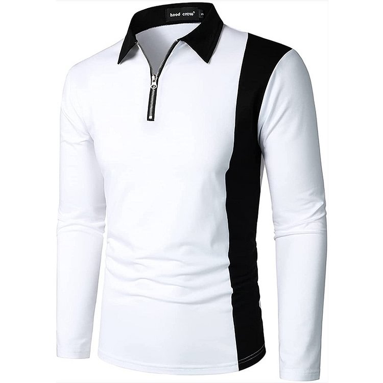 BrosWear Casual Contrast Long Sleeve Polo Shirt