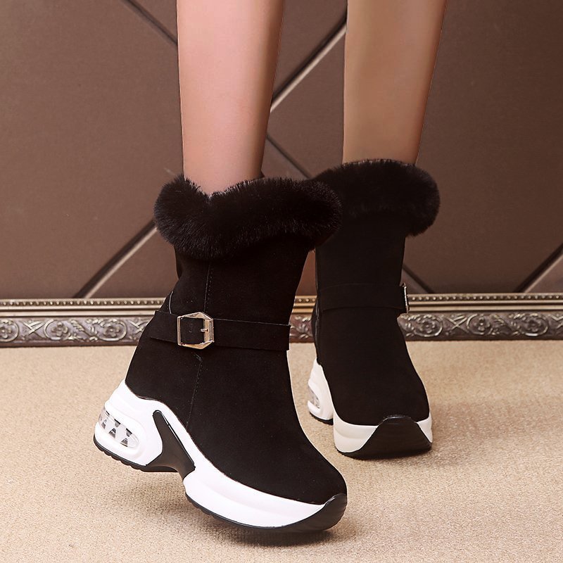 Women‘s Fashion Plus Velvet Comfortable Air Cushion Sports Sole Snow Boots - vzzhome