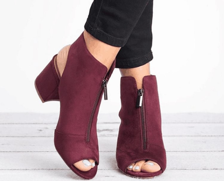 Women's Chunky Heel Peep Toe Boots,Fashion Slingback Sandals Low Heeled Block Booties Summer Suede Shoes Wish Amazon Independent Station Europe And The United States