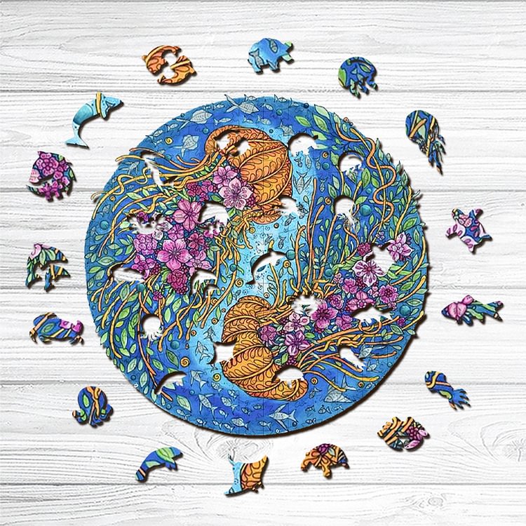 Yin Yang Jellyfish Wooden Jigsaw Puzzle
