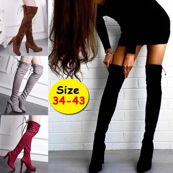 Women's Fashion Casual Shoes Long Boots Suede High Heel Knee High Boots Thigh High Boots Plus Size 34-43 (Please Buy Larger Size Than Usual)