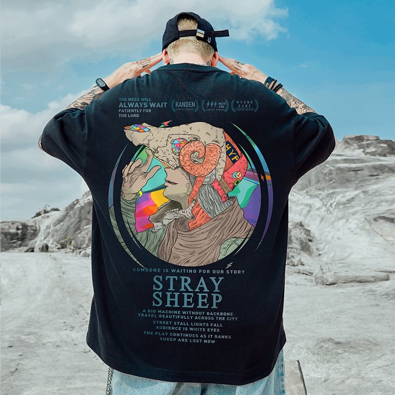 Stray Sheep Streetwear Hip Hop Cartoon Casual Summer T-Shirts-VESSFUL