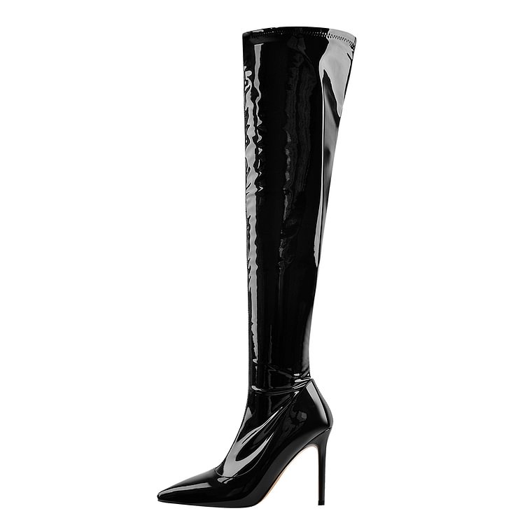 Over The Knee Pointed Toe Patent Slim Boots