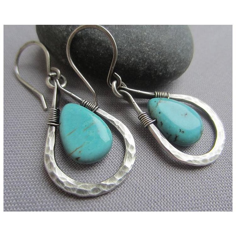Hand-Wound Vintage Turquoise Drop Earrings-Mayoulove