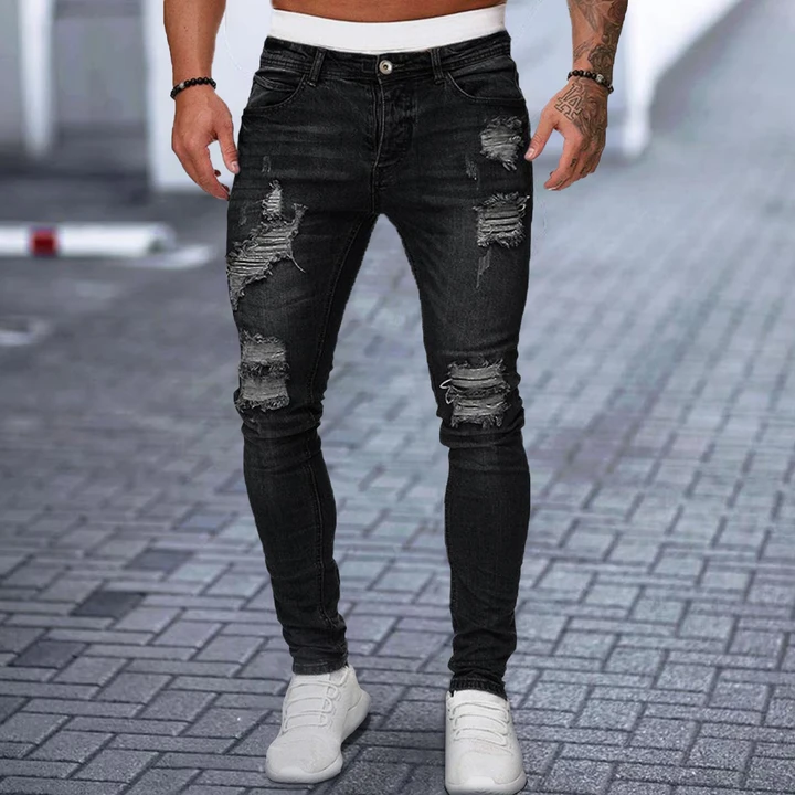 BrosWear Casual Beggar Style Solid Color Jeans black
