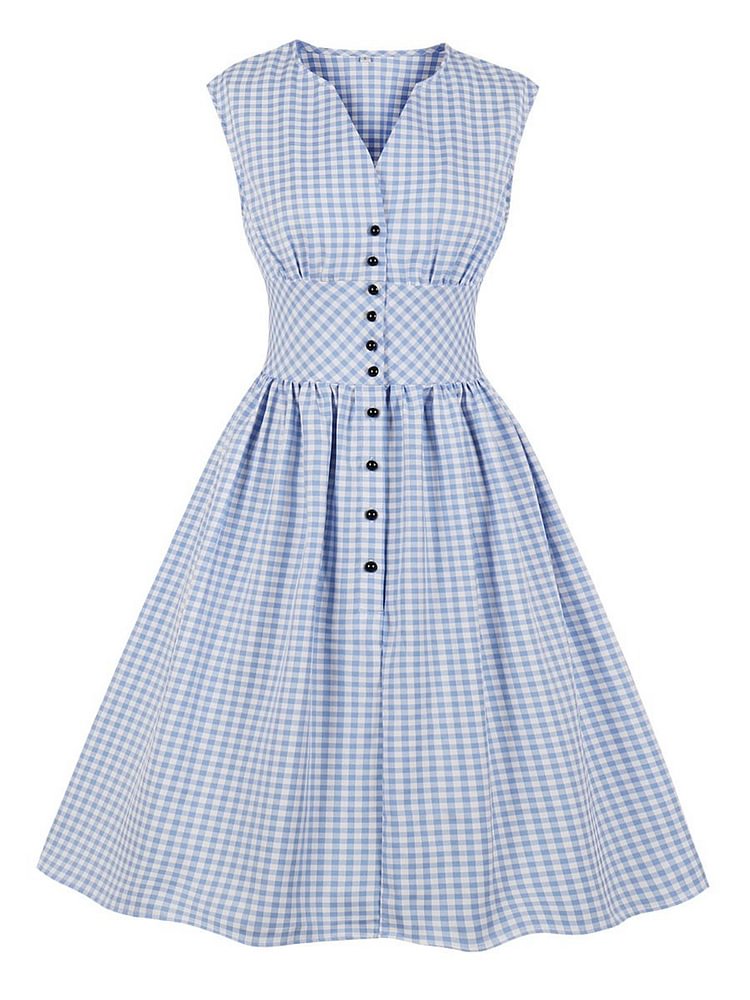 Mayoulove 1940s Dress Solid Color Sleeveless Retro Style Dress-Mayoulove