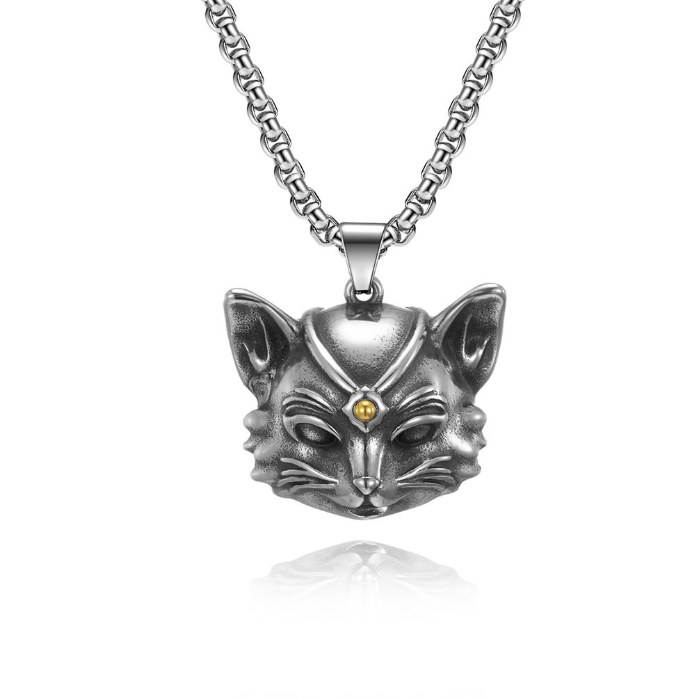 Retro Style Cat Bell Stainless Steel Pendant Niche Personality Cat Head Necklace / Techwear Club / Techwear