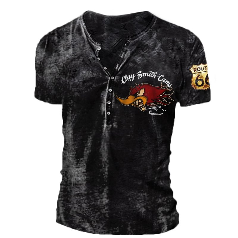 Mens retro motorcycle badge printing outdoor quick-drying casual top / [viawink] /