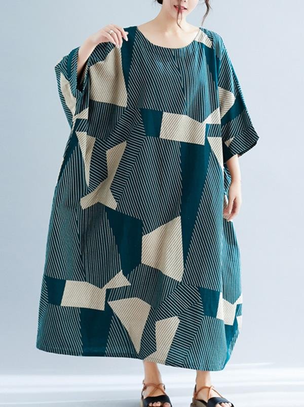 Plus Size Loose Geometric Pattern Maxi Dresses