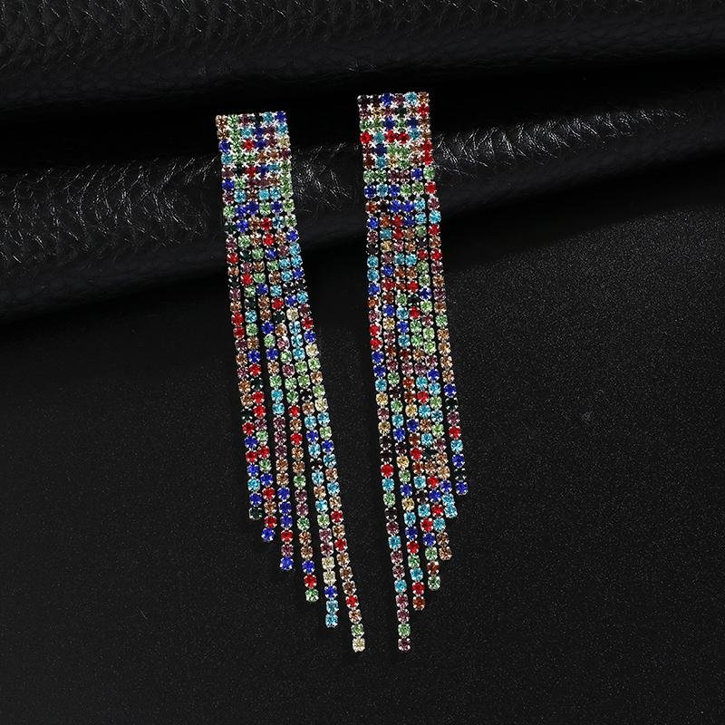 Rhinestone Long Tassel Dangle Earrings For Women-VESSFUL